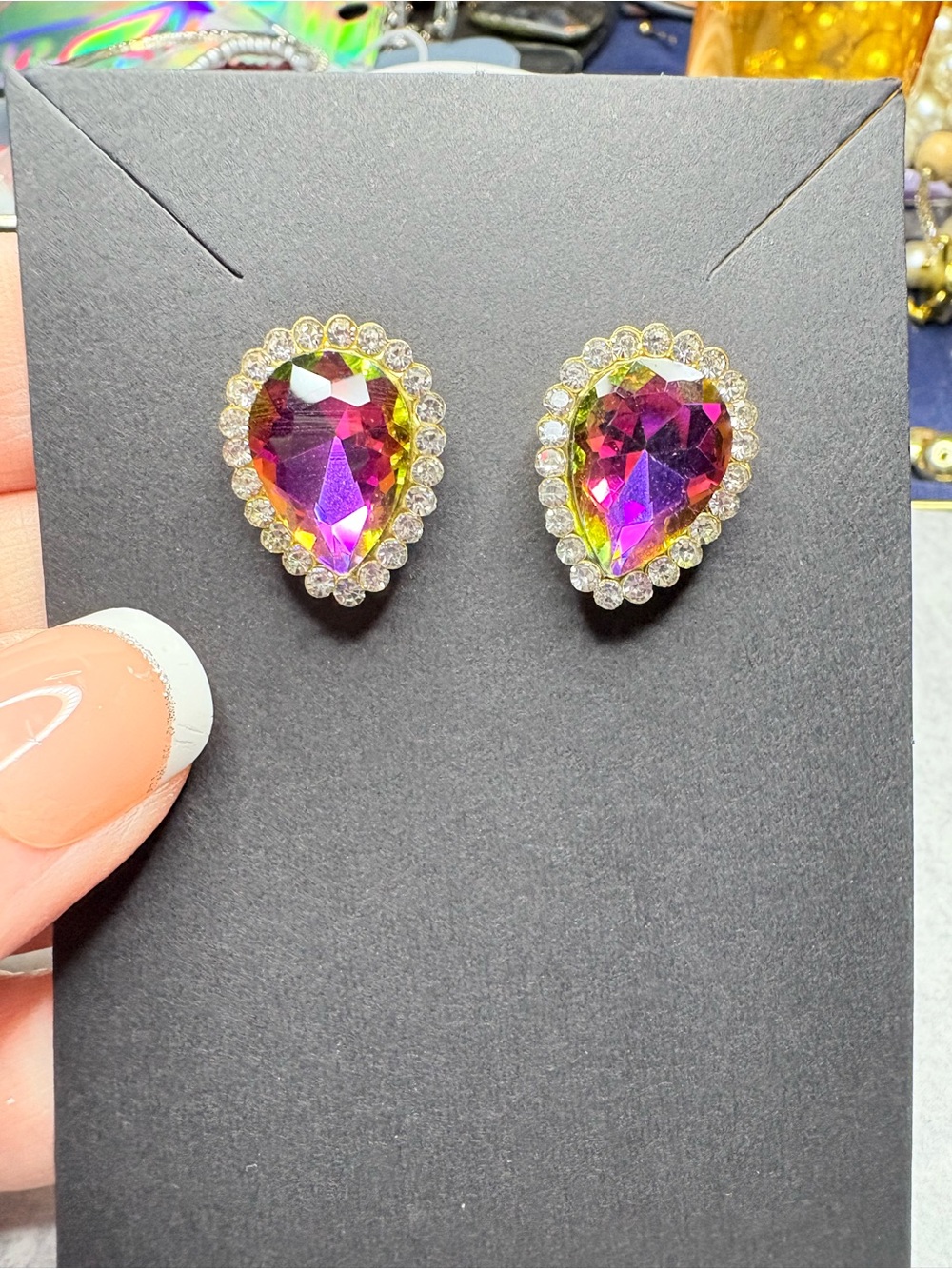 Aurora Teardrop Crystal Stud Earrings - Multi-Purple Sparkle